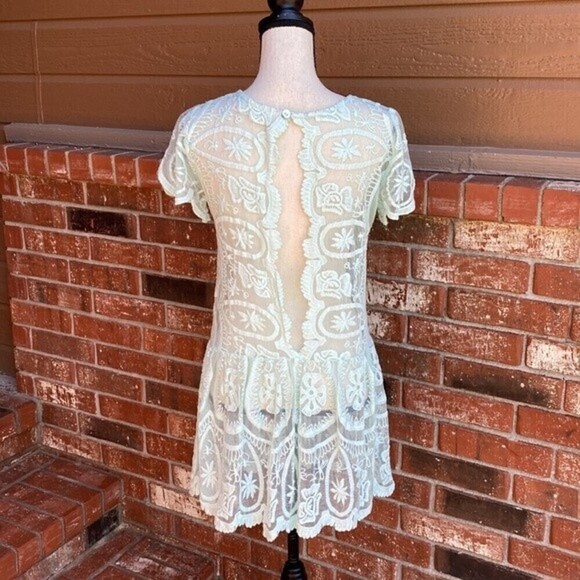 Jen's Pirate Booty Mint Green Lace Embroidered Drop Waist Mini Dress Women's SM - Picture 5 of 10